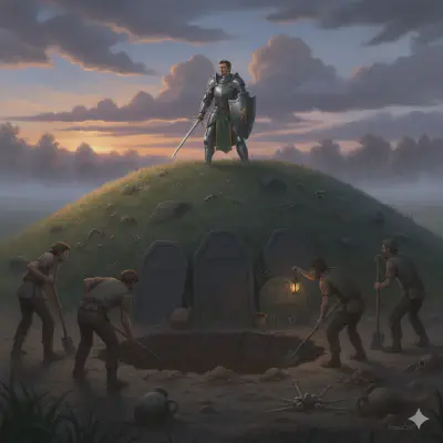 Bancroft standing guard while laborers dig